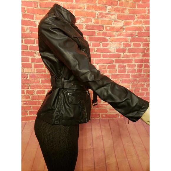 Lapis Size L Black Moto Women’s Jacket Zippered & Belted Vegan leather #C - Picture 4 of 11